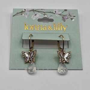 lonna & lilly Gold-Tone Glass Stone & Abalone Butterfly Drop Earrings